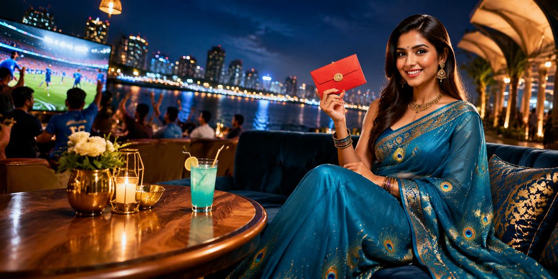 Indian woman celebrating with red envelope bonus