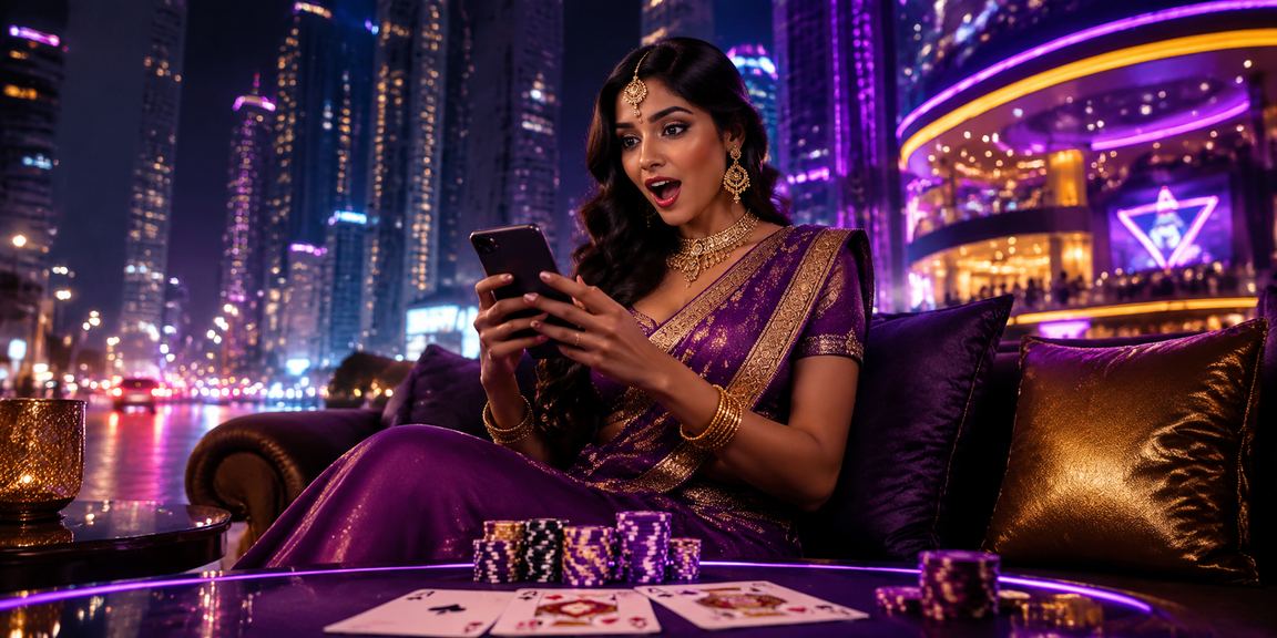 Colorful neon-lit poker game in Mumbai